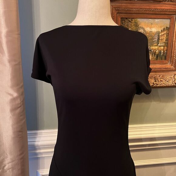 EUC Michael Kors Black Stretch Crepe Ruched Draped Midi Dress‎ Size 12 - Picture 2 of 6